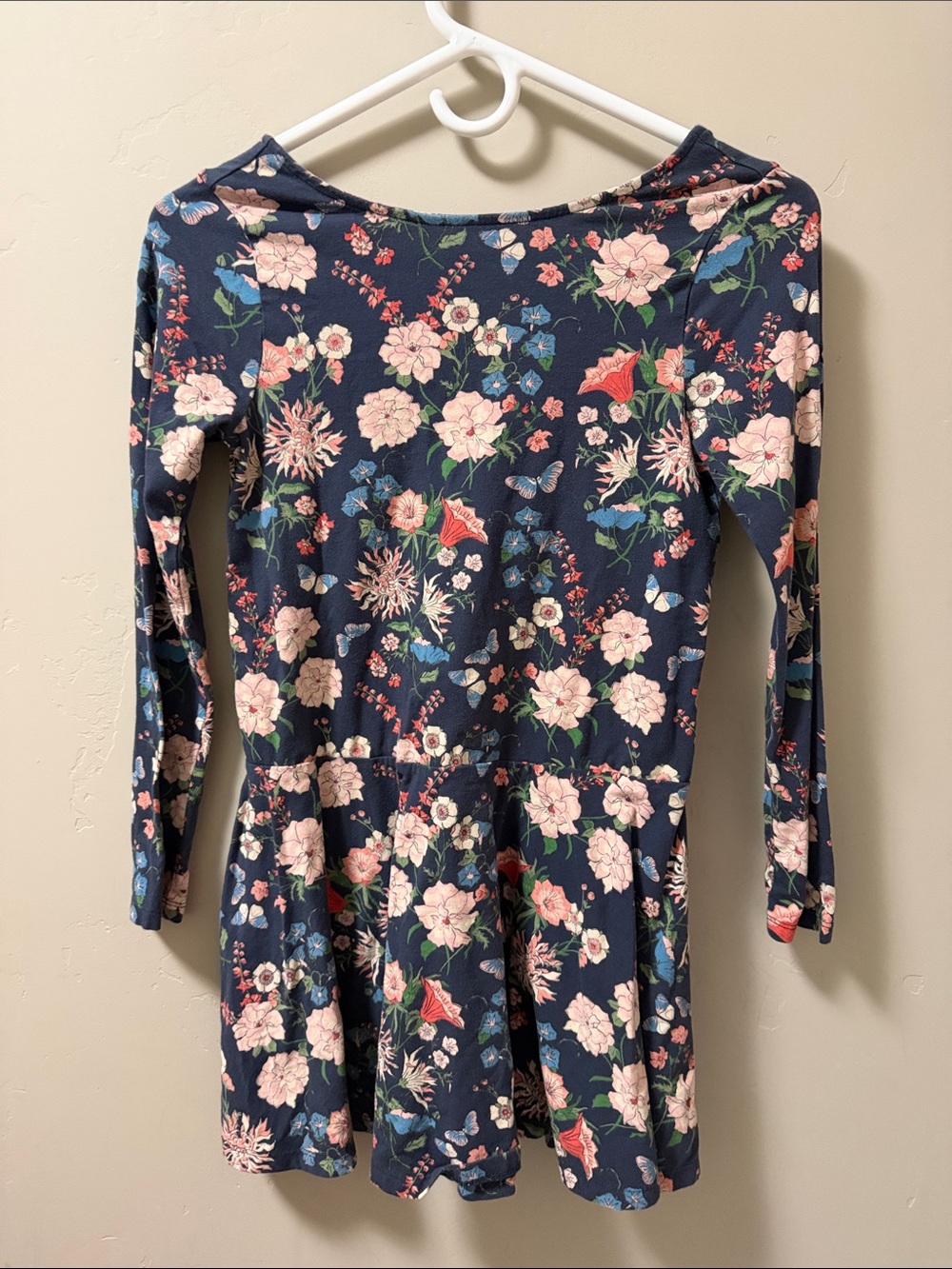 Tea Collection Navy Floral Long Sleeve Twirl Dress with Pink Blooms